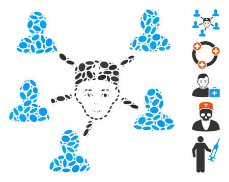 Dot Mosaic based on doctor linked patients. Mosaic vector doctor linked patients is created with random oval elements. Bonus icons are added.のイラスト素材