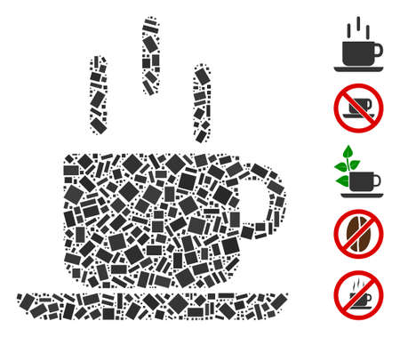 Dotted Mosaic based on coffee mug. Mosaic vector coffee mug is created with random rectangle spots. Bonus icons are added.のイラスト素材