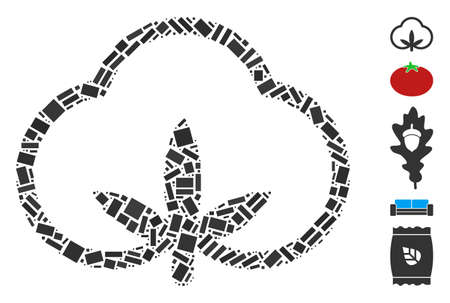 Dot Mosaic based on cotton. Mosaic vector cotton is formed with random rectangular spots. Bonus icons are added.のイラスト素材