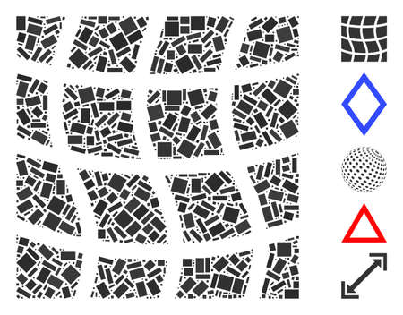 Dotted Mosaic based on mesh square. Mosaic vector mesh square is formed with scattered rectangular dots. Bonus icons are added.のイラスト素材