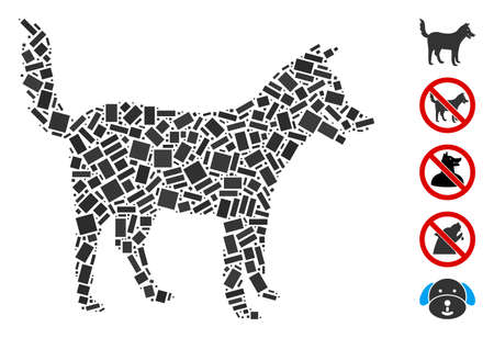 Dot Mosaic based on dog. Mosaic vector dog is designed with scattered rectangle items. Bonus icons are added.のイラスト素材