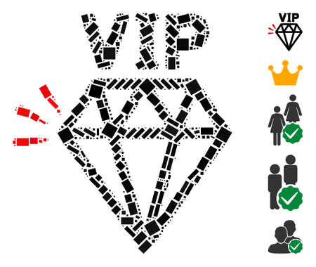 Dot Mosaic based on VIP brand. Mosaic vector VIP brand is designed with random rectangular dots. Bonus icons are added.のイラスト素材