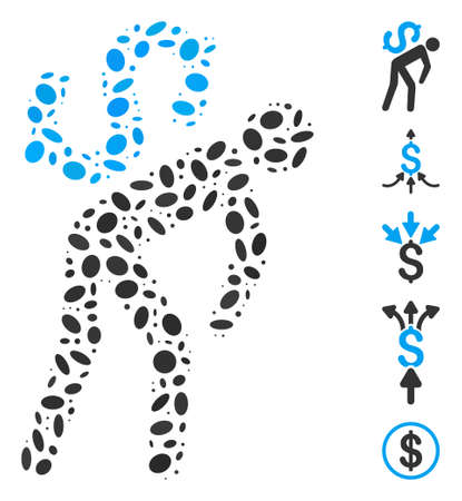 Dot Mosaic based on money courier. Mosaic vector money courier is composed with randomized ellipse dots. Bonus icons are added.のイラスト素材