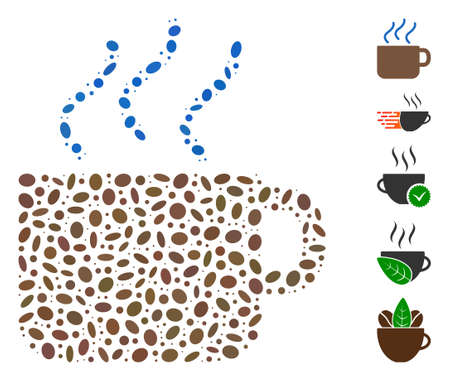 Dot Mosaic based on coffee. Mosaic vector coffee is designed with randomized oval items. Bonus icons are added.のイラスト素材
