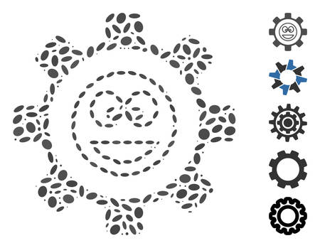 Dotted Mosaic based on service gear happy smile. Mosaic vector service gear happy smile is composed with random oval elements. Bonus icons are added.のイラスト素材