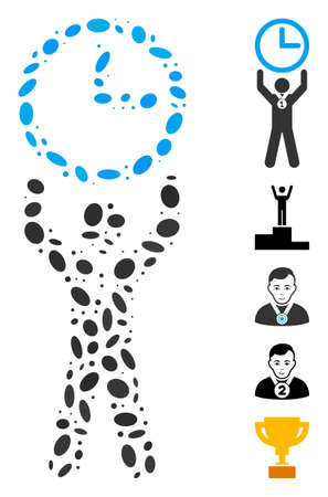 Dot Mosaic based on time champion. Mosaic vector time champion is composed with scattered ellipse elements. Bonus icons are added.のイラスト素材