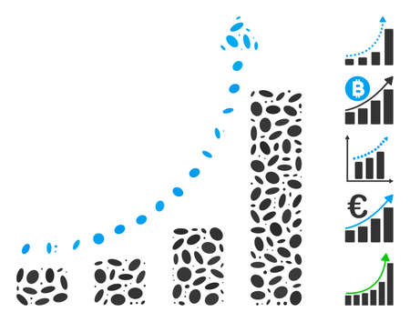 Dot Mosaic based on bar chart trend. Mosaic vector bar chart trend is composed with randomized ellipse spots. Bonus icons are added.のイラスト素材