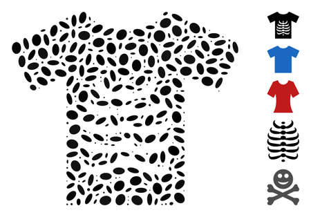 Dotted Mosaic based on skeleton T-shirt. Mosaic vector skeleton T-shirt is created with scattered oval dots. Bonus icons are added.のイラスト素材