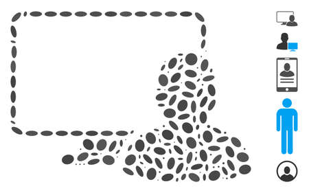 Dotted Mosaic based on computer user. Mosaic vector computer user is designed with randomized elliptic elements. Bonus icons are added.のイラスト素材