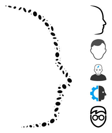 Dot Mosaic based on contour face profile. Mosaic vector contour face profile is designed with randomized oval elements. Bonus icons are added.のイラスト素材