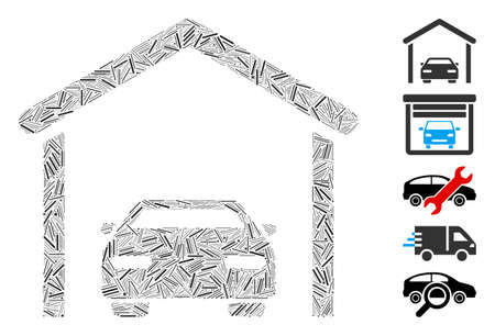 Line Mosaic based on car garage icon. Mosaic vector car garage is formed with random line items. Bonus icons are added.のイラスト素材
