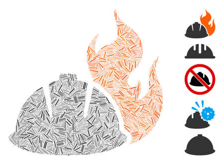 Dash Mosaic based on fire protection helmet icon. Mosaic vector fire protection helmet is composed with random dash dots. Bonus icons are added.のイラスト素材