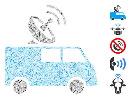 Line Mosaic based on radio control car icon. Mosaic vector radio control car is created with random line dots. Bonus icons are added.のイラスト素材
