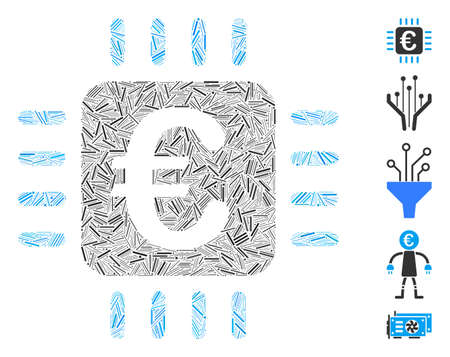 Hatch Mosaic based on Euro chip icon. Mosaic vector Euro chip is composed with random hatch dots. Bonus icons are added.のイラスト素材