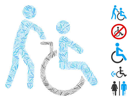 Line Mosaic based on disabled person transportation icon. Mosaic vector disabled person transportation is designed with randomized line dots. Bonus icons are added.のイラスト素材