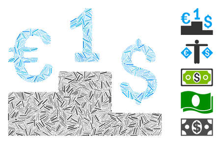 Hatch Mosaic based on currency competition icon. Mosaic vector currency competition is created with random hatch dots. Bonus icons are added.のイラスト素材