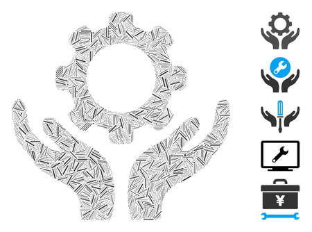 Line Mosaic based on repair service hands icon. Mosaic vector repair service hands is created with scattered line spots. Bonus icons are added.のイラスト素材