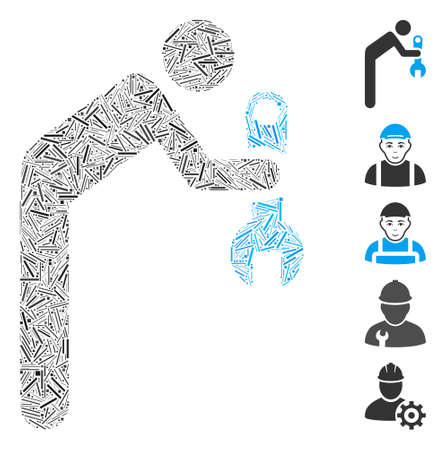 Hatch Mosaic based on serviceman icon. Mosaic vector serviceman is designed with scattered hatch dots. Bonus icons are added.のイラスト素材