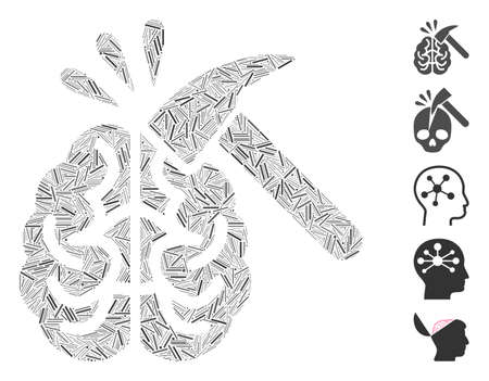 Dash Mosaic based on brain impact icon. Mosaic vector brain impact is designed with random dash elements. Bonus icons are added.のイラスト素材