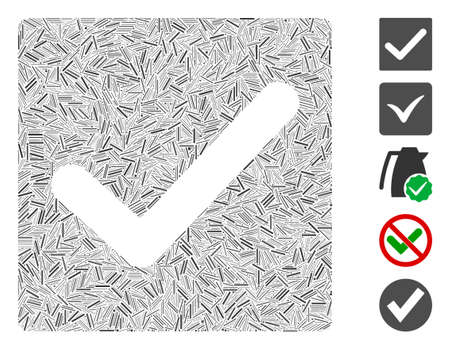 Line Mosaic based on valid tick icon. Mosaic vector valid tick is designed with randomized line elements. Bonus icons are added.のイラスト素材