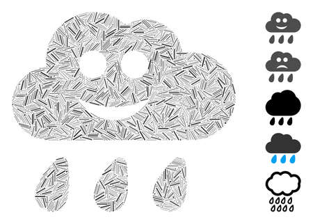 Line Mosaic based on happy rain cloud icon. Mosaic vector happy rain cloud is formed with randomized line spots. Bonus icons are added.のイラスト素材