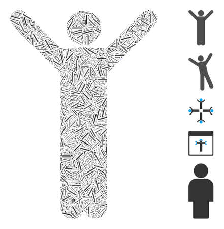 Dash Mosaic based on happy man icon. Mosaic vector happy man is created with random dash elements. Bonus icons are added.のイラスト素材