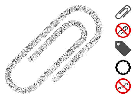 Dash Mosaic based on attach paperclip icon. Mosaic vector attach paperclip is designed with scattered dash spots. Bonus icons are added.のイラスト素材