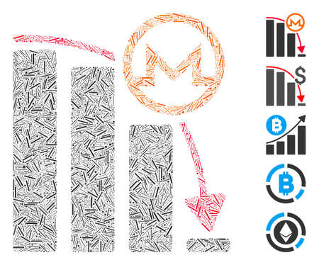Line Mosaic based on Monero falling acceleration graph icon. Mosaic vector Monero falling acceleration graph is composed with scattered line elements. Bonus icons are added.のイラスト素材