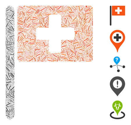 Hatch Collage based on hospital flag icon. Mosaic vector hospital flag is created with scattered hatch items. Bonus icons are added.のイラスト素材