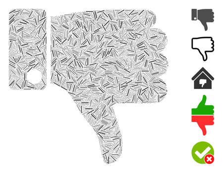 Line Mosaic based on thumb down icon. Mosaic vector thumb down is formed with scattered line spots. Bonus icons are added.のイラスト素材
