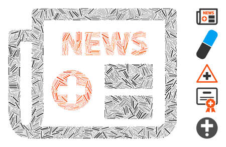 Dash Mosaic based on medical newspaper icon. Mosaic vector medical newspaper is formed with random hatch spots. Bonus icons are added.のイラスト素材