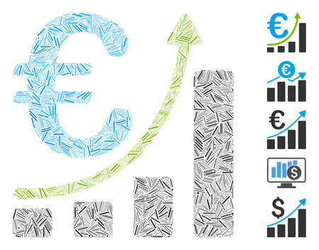 Line Mosaic based on euro sales growth icon. Mosaic vector euro sales growth is created with randomized line spots. Bonus icons are added.のイラスト素材