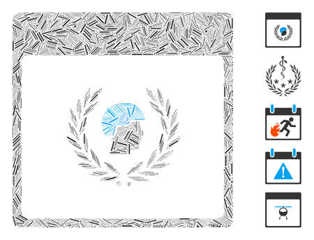 Dash Mosaic based on soldier laurel wreath calendar page icon. Mosaic vector soldier laurel wreath calendar page is formed with random dash spots. Bonus icons are added.のイラスト素材