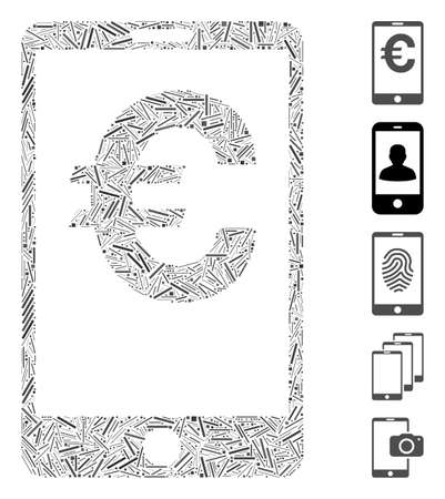 Dash Mosaic based on Euro mobile balance icon. Mosaic vector Euro mobile balance is designed with randomized dash items. Bonus icons are added.のイラスト素材