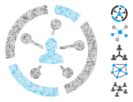Dash Mosaic based on relations diagram icon. Mosaic vector relations diagram is formed with randomized dash elements. Bonus icons are added.のイラスト素材