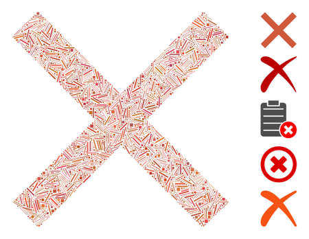 Hatch Mosaic based on cancel icon. Mosaic vector cancel is designed with scattered hatch dots. Bonus icons are added.のイラスト素材