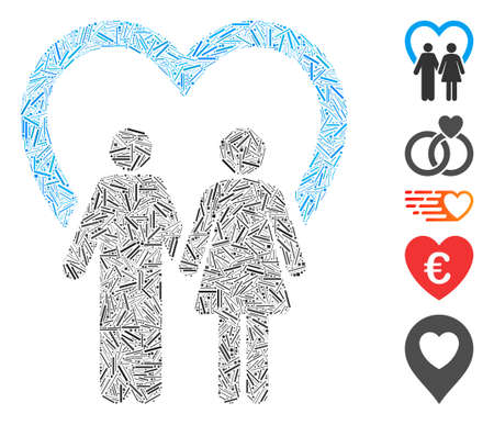 Line Mosaic based on marriage icon. Mosaic vector marriage is composed with randomized line elements. Bonus icons are added.のイラスト素材