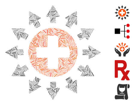 Hatch Mosaic based on pharmacy distribution icon. Mosaic vector pharmacy distribution is designed with randomized hatch elements. Bonus icons are added.のイラスト素材
