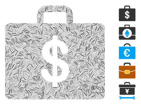 Hatch Collage based on business case icon. Mosaic vector business case is designed with scattered hatch spots. Bonus icons are added.のイラスト素材