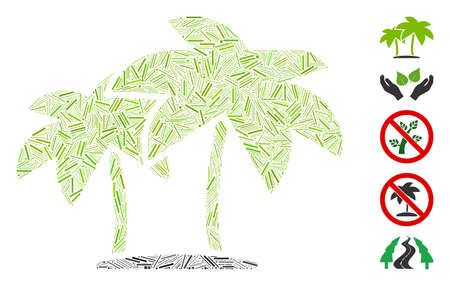 Hatch Mosaic based on island palms icon. Mosaic vector island palms is created with random hatch elements. Bonus icons are added.のイラスト素材