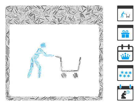 Dash Mosaic based on shopping cart calendar page icon. Mosaic vector shopping cart calendar page is composed with scattered dash items. Bonus icons are added.のイラスト素材