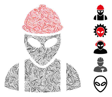 Dash Mosaic based on alien builder icon. Mosaic vector alien builder is formed with randomized dash spots. Bonus icons are added.のイラスト素材