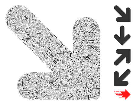 Dash Mosaic based on arrow down right icon. Mosaic vector arrow down right is formed with randomized line elements. Bonus icons are added.のイラスト素材