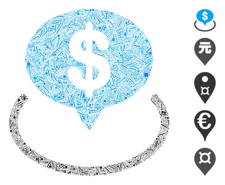 Line Mosaic based on bank location icon. Mosaic vector bank location is formed with random line elements. Bonus icons are added.のイラスト素材