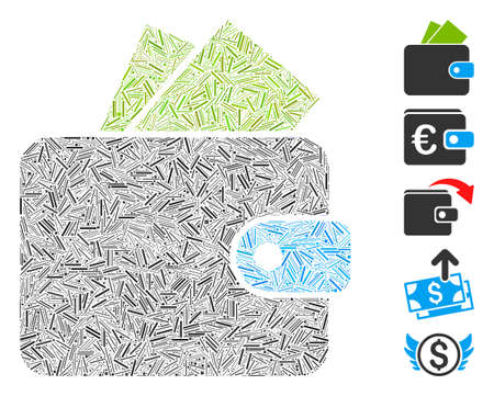 Hatch Mosaic based on purse icon. Mosaic vector purse is designed with scattered hatch elements. Bonus icons are added.のイラスト素材