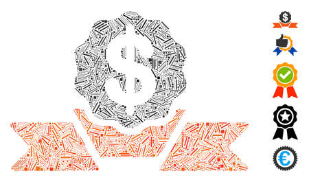 Line Mosaic based on dollar award ribbon icon. Mosaic vector dollar award ribbon is composed with scattered line elements. Bonus icons are added.のイラスト素材