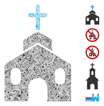 Dash Mosaic based on church building icon. Mosaic vector church building is designed with randomized dash items. Bonus icons are added.のイラスト素材
