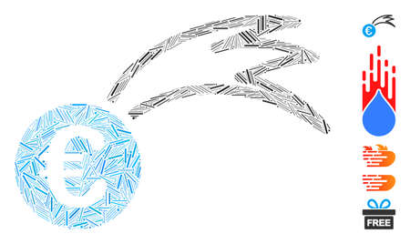 Hatch Mosaic based on Euro falling meteor icon. Mosaic vector Euro falling meteor is designed with scattered hatch items. Bonus icons are added.のイラスト素材