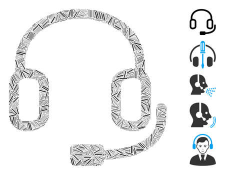Dash Mosaic based on headset icon. Mosaic vector headset is formed with randomized dash elements. Bonus icons are added.のイラスト素材