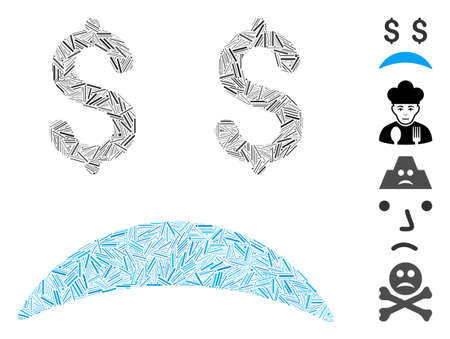 Line Mosaic based on bankrupt sad emotion icon. Mosaic vector bankrupt sad emotion is formed with scattered line spots. Bonus icons are added.のイラスト素材